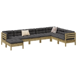 Set de sofás jardín 8 pzas con cojines madera pino impregnada