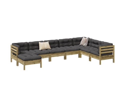 Set de sofás jardín 8 pzas con cojines madera pino impregnada
