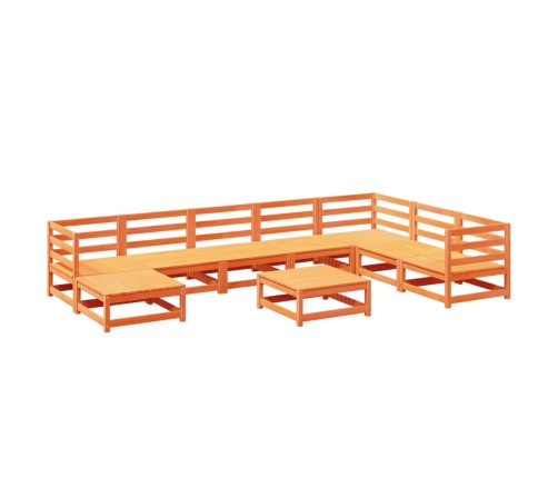 Juego de sofás de jardín 9 pzas madera maciza pino marrón cera