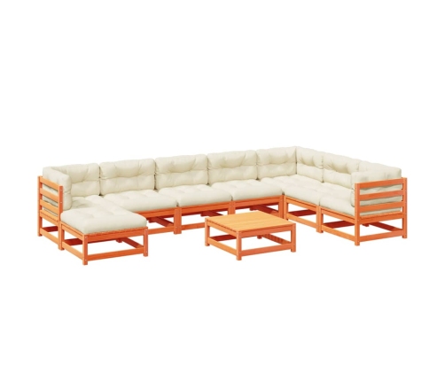 Set de sofás jardín 9 pzas con cojines madera pino marrón cera