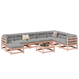 Set de sofás jardín 9 pzas con cojines madera de abeto Douglas