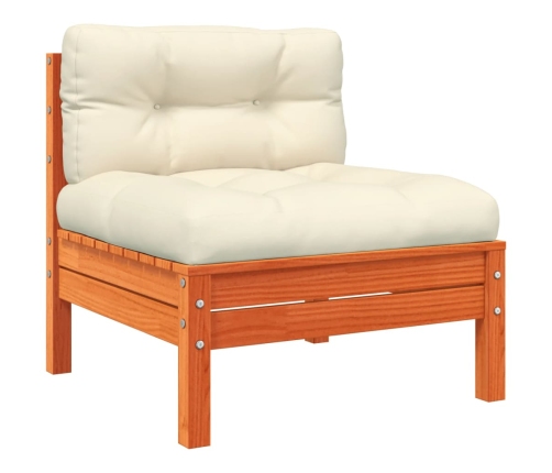 Set de sofás jardín 9 pzas con cojines madera pino marrón cera