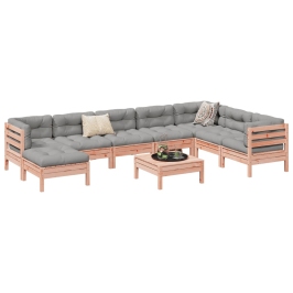 Set de sofás jardín 9 pzas con cojines madera de abeto Douglas