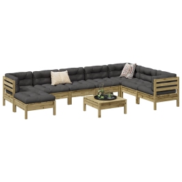 Set de sofás jardín 9 pzas con cojines madera pino impregnada