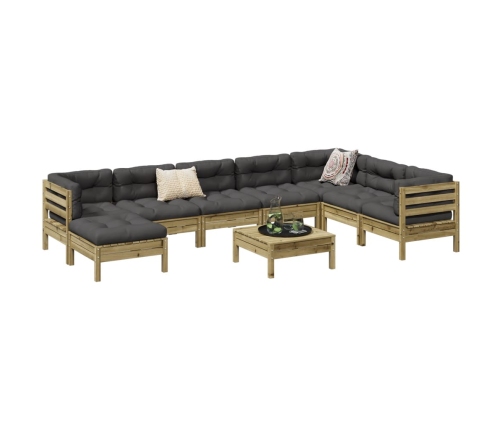 Set de sofás jardín 9 pzas con cojines madera pino impregnada
