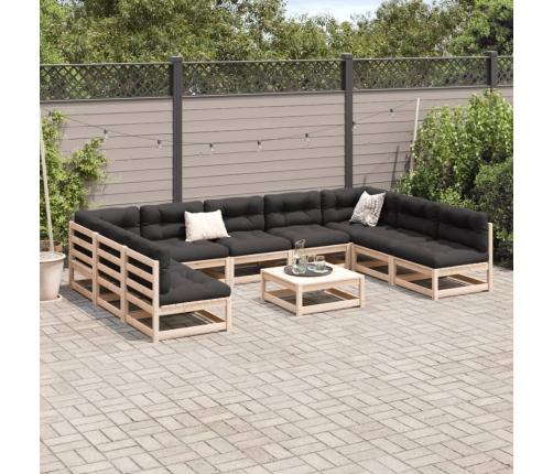 Set de sofás de jardín 10 pzas con conjines madera maciza pino