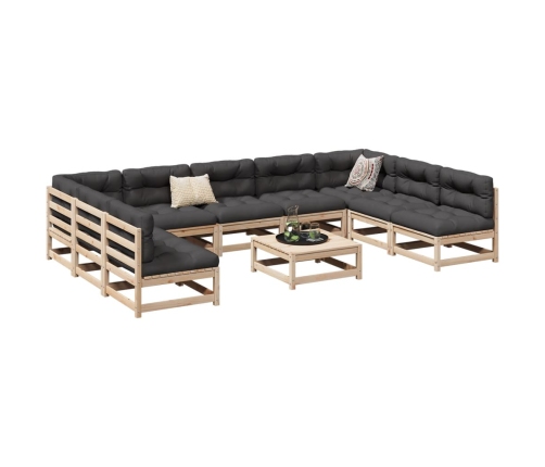 Set de sofás de jardín 10 pzas con conjines madera maciza pino