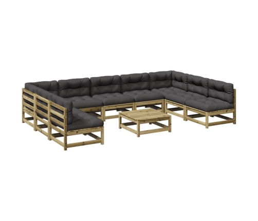 Set de sofás jardín 10 pzas con cojines madera pino impregnada