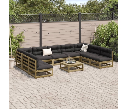 Set de sofás jardín 10 pzas con cojines madera pino impregnada