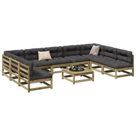 Set de sofás jardín 10 pzas con cojines madera pino impregnada