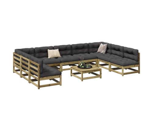 Set de sofás jardín 10 pzas con cojines madera pino impregnada
