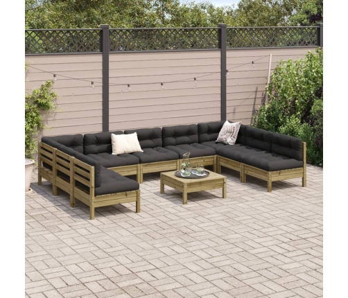 Set de sofás jardín 10 pzas con cojines madera pino impregnada