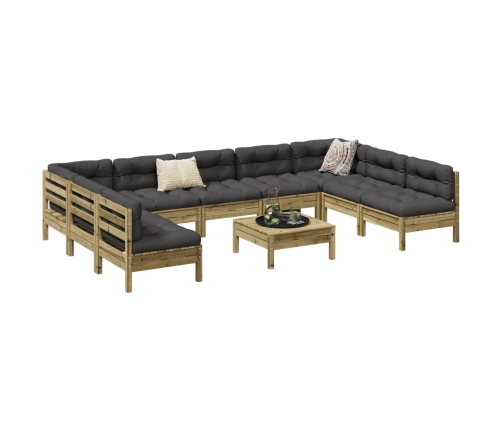 Set de sofás jardín 10 pzas con cojines madera pino impregnada