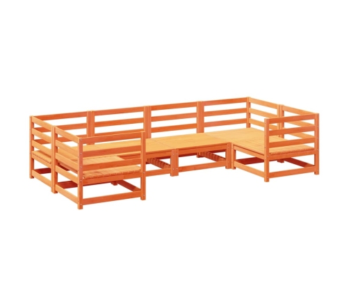 Juego de sofás de jardín 6 pzas madera maciza pino marrón cera