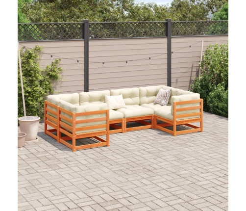 Juego de sofás de jardín 6 pzas madera maciza pino marrón cera