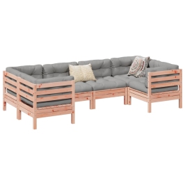 Set de sofás jardín 6 pzas con cojines madera abeto Douglas