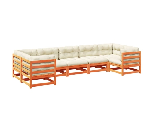 Set de sofás jardín 7 pzas con cojines madera pino marrón cera