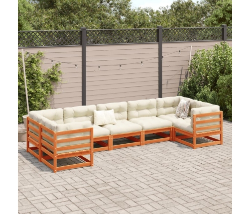 Set de sofás jardín 7 pzas con cojines madera pino marrón cera