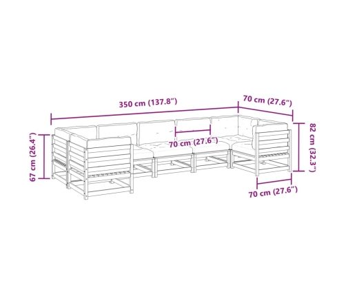 Set de sofás jardín 7 pzas con cojines madera pino marrón cera