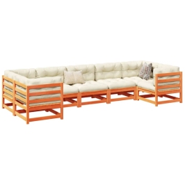 Set de sofás jardín 7 pzas con cojines madera pino marrón cera