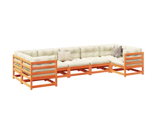 Set de sofás jardín 7 pzas con cojines madera pino marrón cera