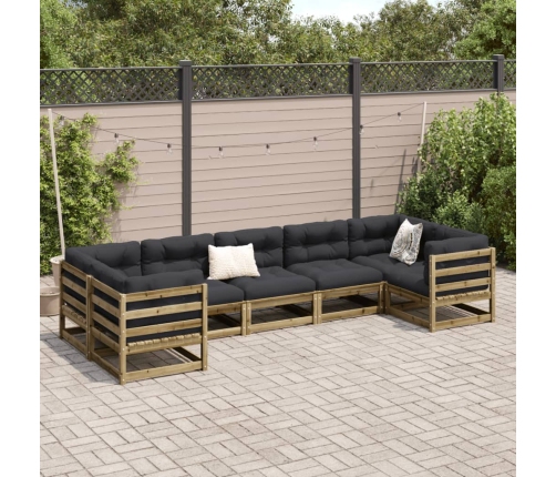 Set de sofás jardín 7 pzas con cojines madera pino impregnada