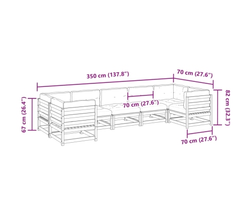 Set de sofás jardín 7 pzas con cojines madera pino impregnada