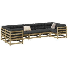 Set de sofás jardín 7 pzas con cojines madera pino impregnada