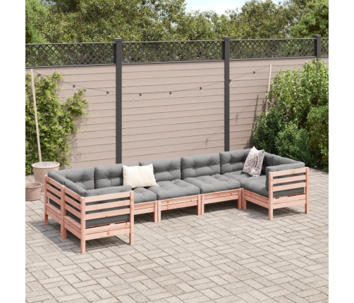 Set de sofás jardín 7 pzas con cojines madera abeto Douglas