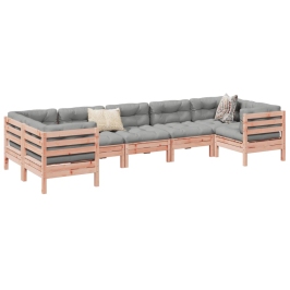 Set de sofás jardín 7 pzas con cojines madera abeto Douglas