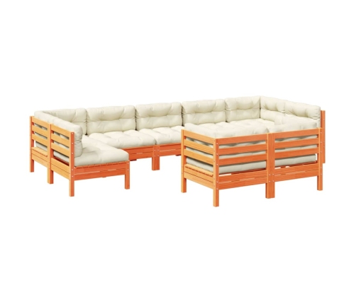 Set de sofás jardín 9 pzas con cojines madera pino marrón cera