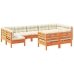 Set de sofás jardín 9 pzas con cojines madera pino marrón cera