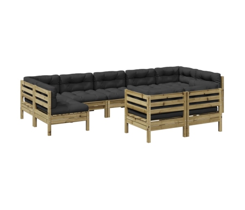 Set de sofás jardín 9 pzas con cojines madera pino impregnada