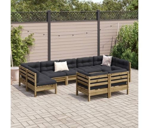 Set de sofás jardín 9 pzas con cojines madera pino impregnada