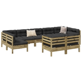 Set de sofás jardín 9 pzas con cojines madera pino impregnada