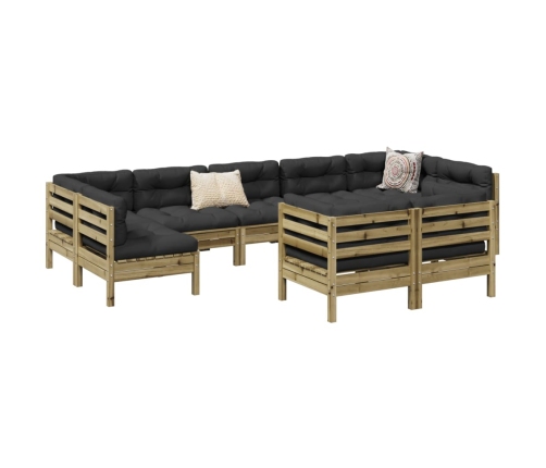Set de sofás jardín 9 pzas con cojines madera pino impregnada