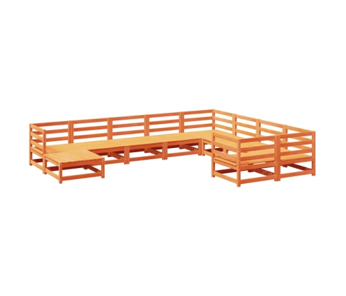 Juego de sofás de jardín 10 pzas madera maciza pino marrón cera