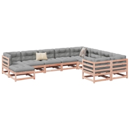Set de sofás de jardín 10 pzas con cojines madera abeto Douglas