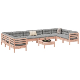 Set de sofás jardín 11 pzas con cojines madera de abeto Douglas