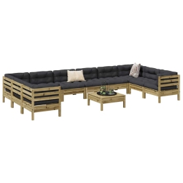 Set de sofás jardín 11 pzas con cojines madera pino impregnada
