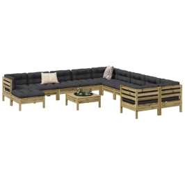 Set de sofás jardín 12 pzas con cojines madera pino impregnada