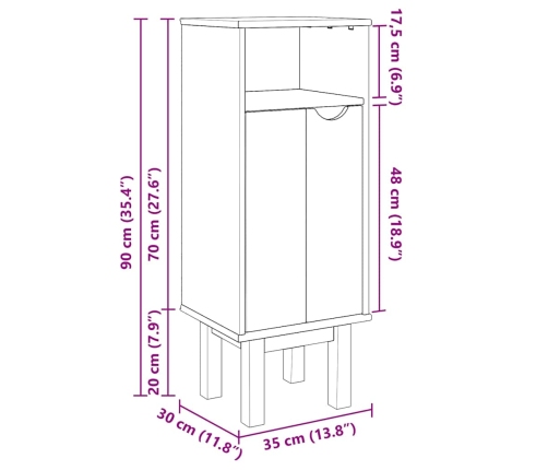 Mueble de baño OTTA madera maciza de pino 35x30x90 cm