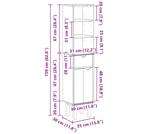 Mueble de baño OTTA madera maciza de pino 35x30x159 cm