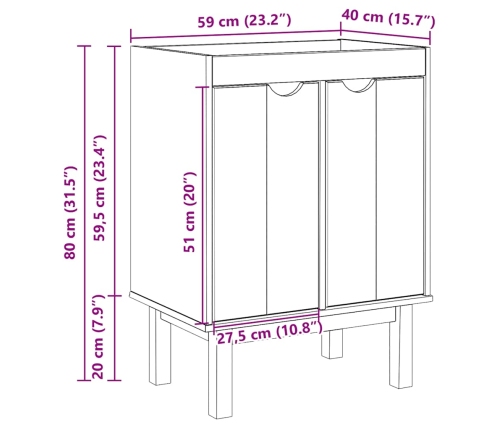 Mueble de lavabo de baño OTTA madera maciza de pino 59x40x80 cm