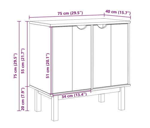 Mueble de recibidor OTTA madera maciza de pino 75x40x75 cm