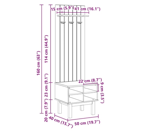 Mueble de recibidor OTTA madera maciza de pino 50x40x160 cm