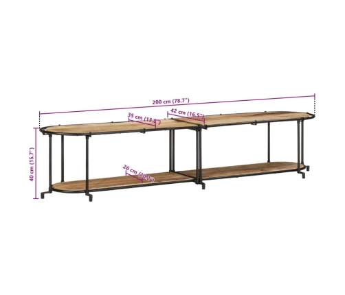 Mueble de TV madera maciza de mango rugosa 200x42x40 cm