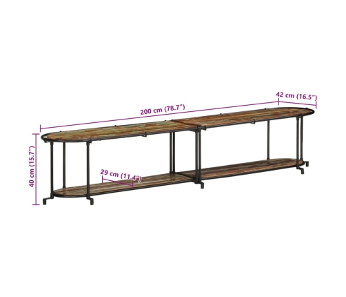 Mueble de TV madera maciza reciclada 200x42x40 cm