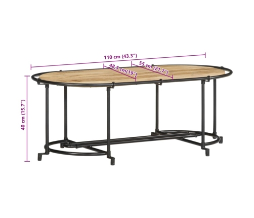 Mesa de centro madera maciza de mango rugosa 110x55x40 cm