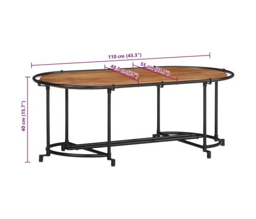 Mesa de centro madera maciza acacia 110x55x40 cm